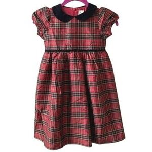 Vintage‎ Gymboree Holiday Dress Velvet Collar Silk Blend Red Plaid 2001 5T